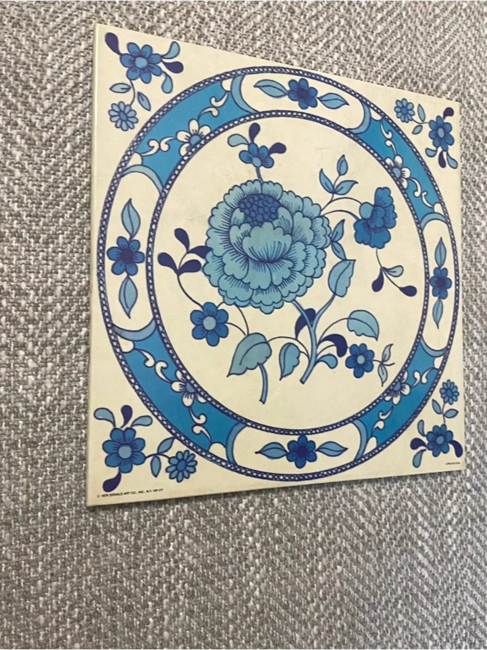 Vintage 1970s Litho In USA Donald Art Co Decor For Wall (1979) Blue & Cream